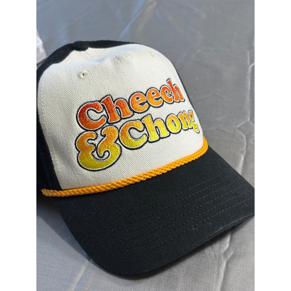 Cheech & Chong‎ Snapback Hat Black White Trucker Cap Rope Detail Adjustable Mens